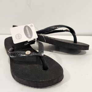 New Havaianas Black Crystal Swarovski Little Girls Flip flops Size 25/26 US 10